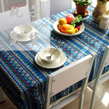 波西米亚风蓝色桌布zakka森系小清新格子餐桌布茶几布名族风桌布