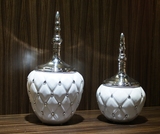 白色时尚创意陶瓷贴水晶珠储物摆件 客厅玄关电视柜装饰工艺品