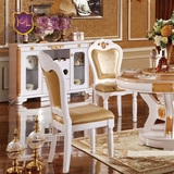凯莉莎 欧式皮艺餐椅 法式实木餐桌凳 美式白亮光烤漆餐桌椅组合