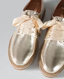 新款蝴蝶结金色银色粗革系带女鞋英伦漆皮厚底松糕平跟学院风单鞋