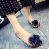 透明凉鞋女夏2016塑料平底花朵学生甜美韩国包跟公主一脚蹬凉鞋潮