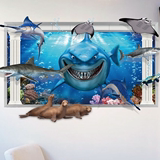3D海底世界鲨鱼个性创意贴画PVC乳白膜可移除墙贴纸立体感9262