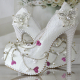 独家【心心相系】婚鞋白色高跟新娘鞋拍婚纱照礼服结婚鞋子新娘鞋