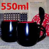 创意纯黑色550ml大容量陶瓷杯马克杯燕麦杯牛奶杯子喝水杯子口杯