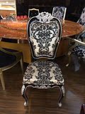 欧式餐椅新古典椅子酒店实木雕花椅子餐厅布艺饭椅黑色描银餐椅子
