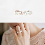 气质珍珠戒指水钻 时尚夸张女戒 韩版开口指环戒子 韩国时尚饰品