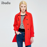 ibudu/伊布都2016春秋装新款修身中长款红色风衣女外套Y512203F01