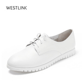 Westlink西遇2016春季新款英伦风真皮系带平底鞋休闲小白鞋单鞋女