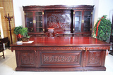 集美红木家具非洲红酸枝木2.8米书桌两件套办公桌雕花组合书柜