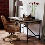 美式乡村loft实木工业风书桌铁艺复古做旧电脑桌欧式办公桌咖啡桌