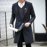 冬季男士加厚风衣男青年外衣中长款韩版修身纯色大衣外套Q10 P175