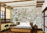 古典中式白梅花客厅沙发卧室书房电视背景墙无缝丝绸壁纸壁画墙纸