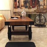 带轮长方形小茶桌小户型家具创意茶桌椅组合美式复古客厅茶几实木