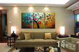 画师手工浮雕油画 客厅沙发背景墙装饰挂画 抽象三联拼画 摇钱树