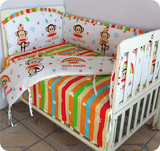 婴儿床围纯棉宝宝床上用品开心大嘴猴四件套 护栏儿童床品套件