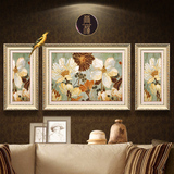 尚尚木莲 欧式沙发背景墙装饰画 客厅花卉挂画 餐厅组合三联壁画