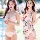 2016新款女士比基尼小胸聚拢钢托遮肚沙滩裙三件套韩国温泉游泳衣