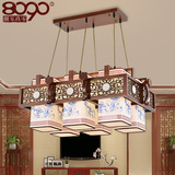 8090现代新中式餐厅吊灯简约大气仿古实木长方形客厅灯酒楼灯