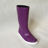 秋冬新品中高筒雨鞋女紫色白底防滑耐磨水鞋舒适潮雨靴古装朝官靴