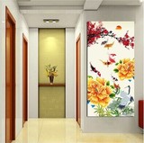 玄关走廊竖版单幅大型无框装饰画家和中式风水画客厅挂画连年有余
