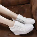 白色内增高女鞋女款休闲运动鞋系带厚底女士韩版低帮松糕跟单鞋潮
