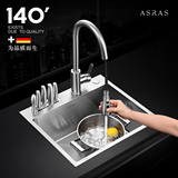 阿萨斯4MM304不锈钢手工水槽洗菜盆厨房吧台茶水间大小单槽带刀架