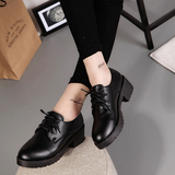 韩版潮小黑色皮鞋女秋季学生英伦学院风女鞋复古中跟圆头平跟单鞋