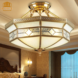 DHM欧式古典全铜半吊吸顶灯 复古艺术玻璃铜质客厅灯卧室灯具灯饰