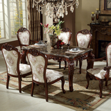 欧式大理石餐桌椅组合大小户型新古典实木雕花长方形桌子家具整装