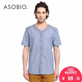 ASOBIO夏季男装 新潮年轻休闲时尚简约牛仔拼接运动衬衫