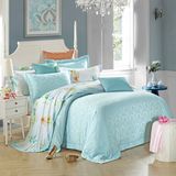 HOT竹纤维四件套蓝色纯棉纯色欧美式外贸出口床上用品被套床单地