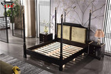 新中式现代实木布艺双人床酒店架子床 样板房卧室家具标准间床