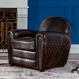 美式家具 卡斯特圆靠背进口头层牛皮单人休闲沙发椅