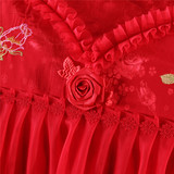 床盖纯棉六件套结婚床上用品大红被套1.8m全棉婚庆四件套大红蕾丝