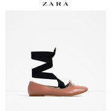 ZARA 女鞋 绑带真皮芭蕾平底鞋 16444101098