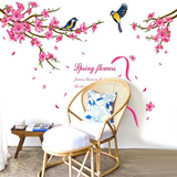 桃花小鸟温馨风景贴纸特大客厅沙发卧室床头玄关书房装饰墙壁贴画