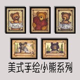 复古怀旧美式可爱小熊实木装饰画儿童房海报挂画壁画壁贴定制画芯