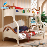 地中海儿童双层床实木上下床 欧式卧室家具田园白色子母床高低床