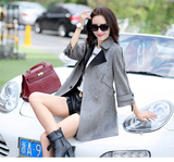 2015秋季新款韩版时尚小香风外套 鹿皮绒中长款风衣品牌女装
