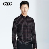 GXG男士长袖衬衫 春季男装黑色格子修身休闲商务衬衣特价53203266
