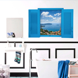 墙贴立体蓝色爱琴海假窗客厅卧室书房办公室创意自粘墙纸房间装饰