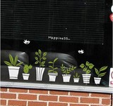 幸福的小花草包邮墙贴纸绿色小盆栽清新玻璃橱窗贴服装咖啡墙贴画