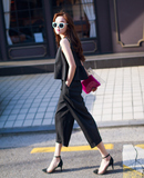 2015夏装韩国代购正品OL气质职业无袖上衣加高腰西装裤条纹套装女