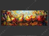 纯手工油画客厅背景墙装饰画水果欧式挂画无框画餐厅壁画横版单幅
