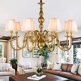 美式简约现代仿古全铜客厅餐厅铁艺弯管吊灯北欧创意卧室铜色灯具
