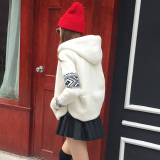 2015冬季女加厚毛衣修身针织拼接长袖连帽毛绒外套仿獭兔毛皮草潮