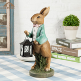 田园风树脂兔 美式乡村家居工艺饰品 创意树脂兔子站草地提灯摆件