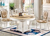 欧式白色实木大理石餐桌椅组合可做1.6米1.8米2米电磁炉火锅圆桌
