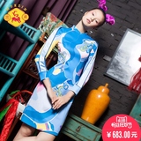 密扇春季新款中国风设计师女装改良旗袍裙子长袖民族风印花连衣裙