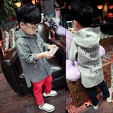 男童长款后背印字 儿童上衣 2015秋装新款 韩国衬衣外套连帽 童装